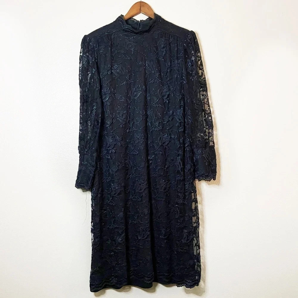 Vintage Mockneck Black Floral Lace Dress Sheer Size M/L BLAIR BOUTIQUE - Picture 13 of 13